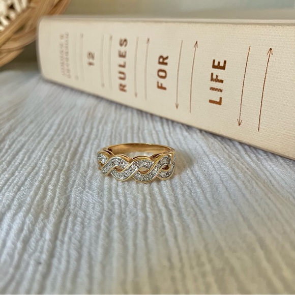 Eternity Twist Gold Helix Braid Pave Band Ring “Bellamy” Classic Engagement Prom - Picture 6 of 12